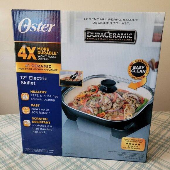 Oster 12" Electric Skillet DuraCeramic Non-Stick, Black/ Creme